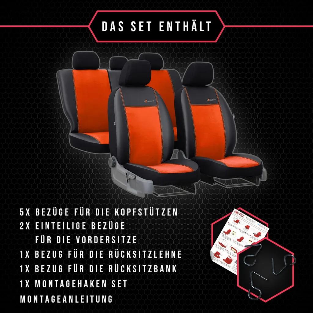 Coprisedili Auto Arancioni per BMW Serie 3 E46 | Set 3 Pezzi Universali - 9