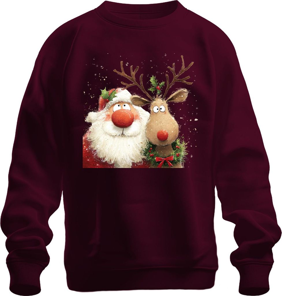 Rudolph Weihnachtsmann Rentier Rotnase niedlich lustig Geschenk Uni Sweatshirt Pullover, Burgundy, 3XL