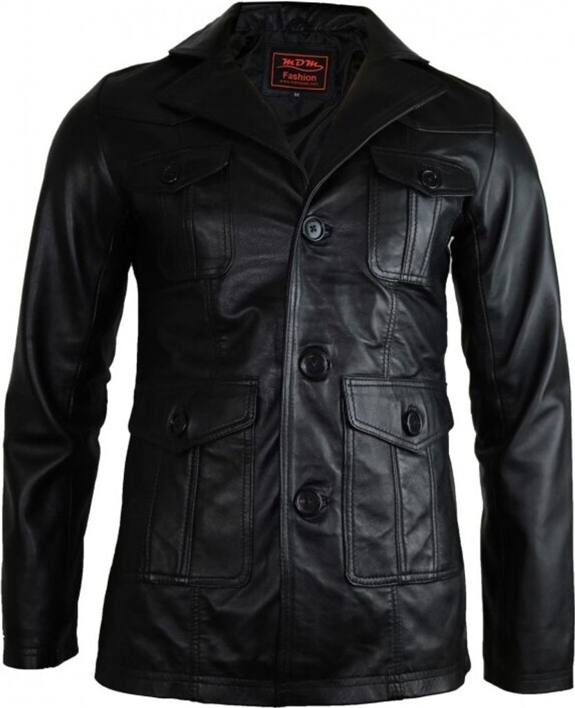 Herren Blazer aus weichem Lammleder, Taillierter Schnitt, Schwarz Sakko Mantel(M)