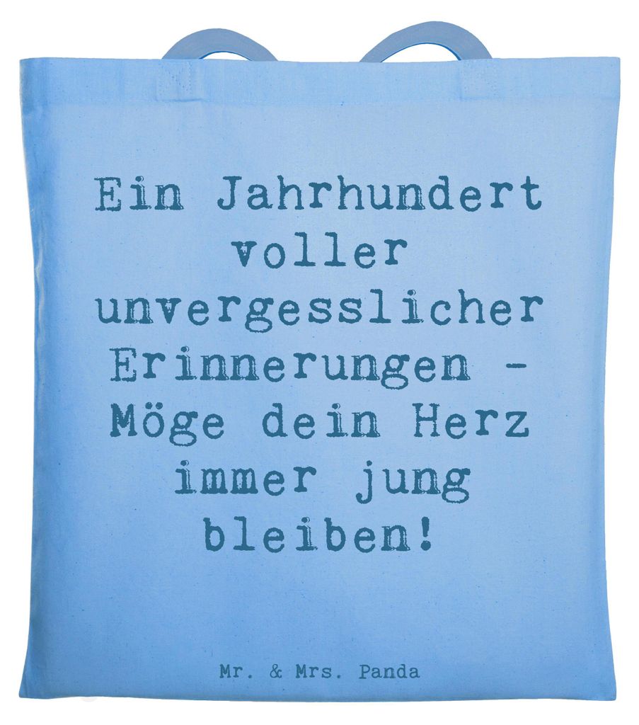 Mr. & Mrs. Panda Jutebeutel Spruch 100. Geburtstag Erinnerungen - Sky Blue - Geschenk, Happy Birthday, Geburtstagsgeschenk, einzigartig, Tote Bag, ...