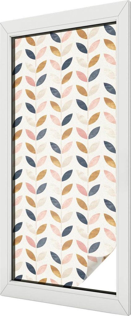 Buntglas Fensterfolie – 116x50 cm – Stained-Glass Design – blickdichte dekorative Sichtschutzfolie – selbstklebend, UV-Schutz – Blätterm...