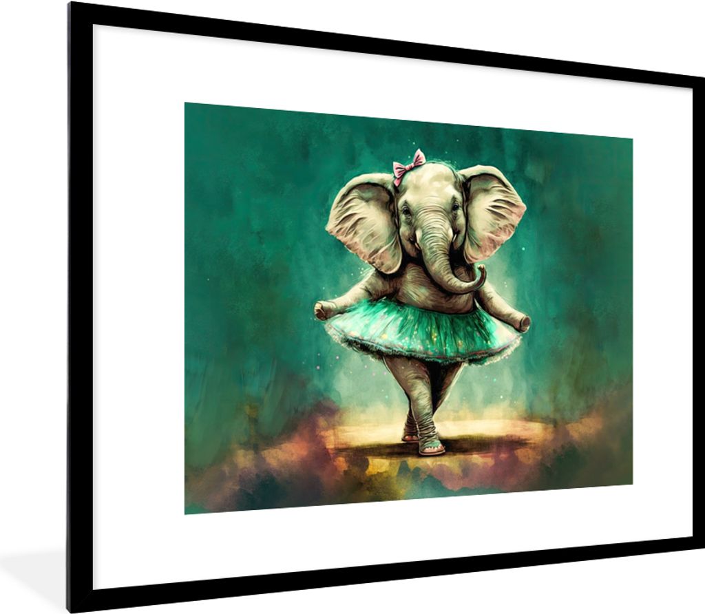 MuchoWow® Gerahmtes Poster Elefant - Ballerina - Farbe - Produktbild 
