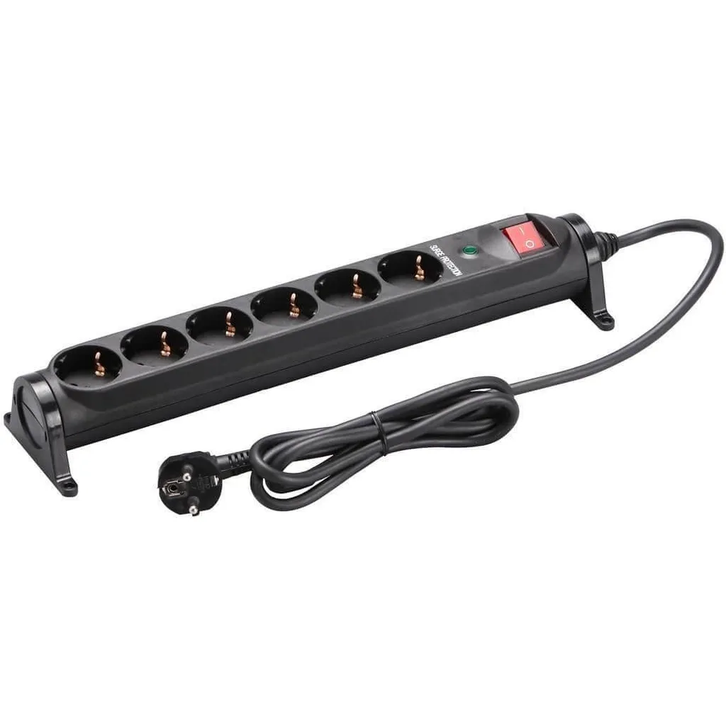 Multiprise 6 prises parafoudre Unitec interrupteur général noir fil 1,4m