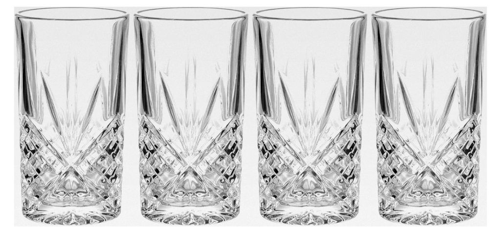 Set von 4 Longdrinkgläsern 330ml aus Glas -CRYSTAL CLUB- geeignet als Cocktail- und Wassergläser