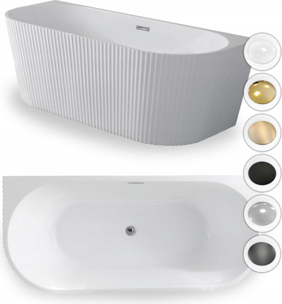 Volně stojící vana Pari s pruhy 180 x 80 cm Corciano bílá Obrázek produktu 