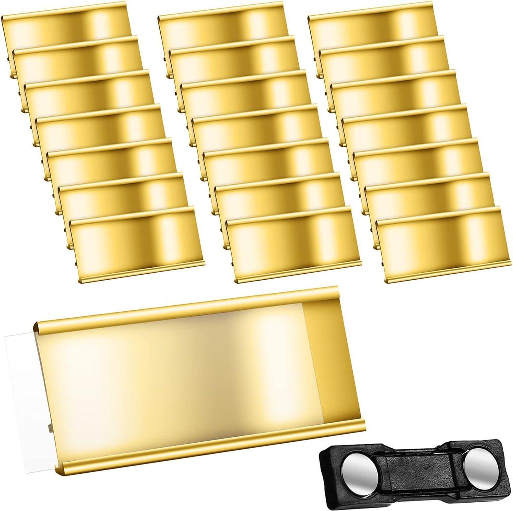 Aluminium Magnettafeln - Namensschilder - Doppelmagnetschilder - Magnetisch - Namensschild mit Kartensteckplatz - Anodisiert - Transparent - Gold -...