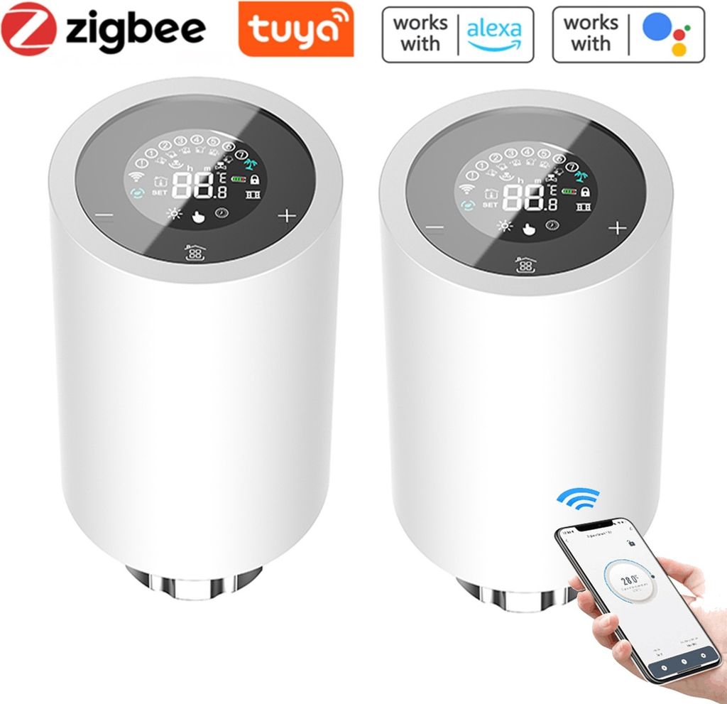 2X Smart Heizkörperthermostate Thermostatventil Heizkoerperventil APP-Steuerung Kompatibel mit Alexa Google Assistant Kindersicherung Thermostat H...