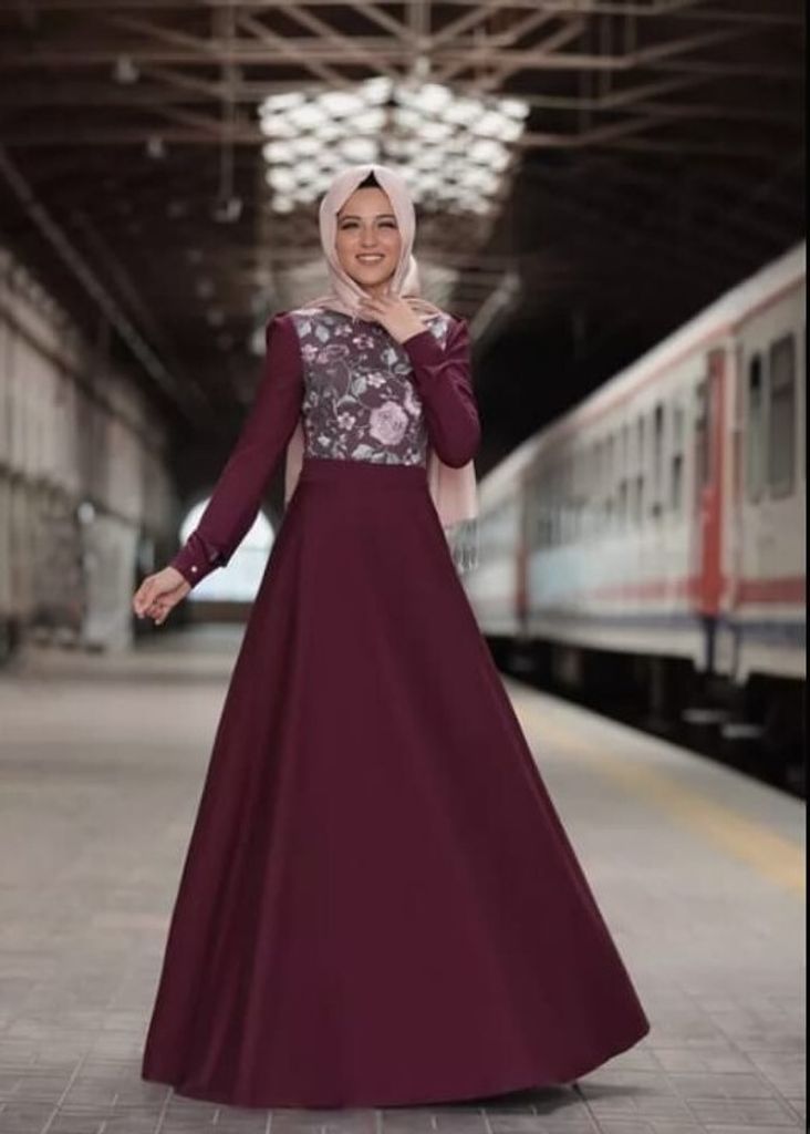 Abendkleid Abaya Lang Hijab Rot 44 Tesettür Abiye AR-730