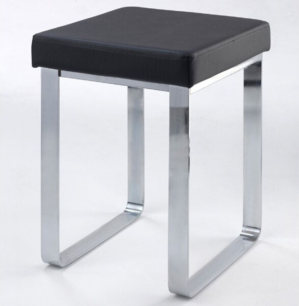 Badhocker Hocker Chrom Badezimmerhocker Polsterung Kunstleder schwarz