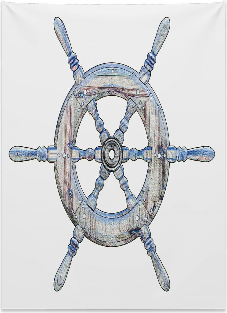 Abakuhaus Nautisch Wandteppich, Holzschiff Rad aus Weiches Mikrofaser Stoff Kein Verblassen Klare Farben Waschbar, 110 x 150 cm, Weiß Blau