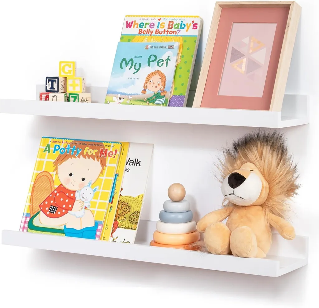 Étagère murale blanche 40 cm lot de 2 avec rebord pour chambre d'enfant