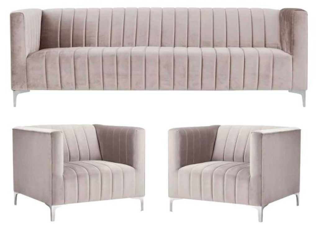 Beige Sofagarnitur Chesterfield Möbel Modern Design Textil Produktbild 