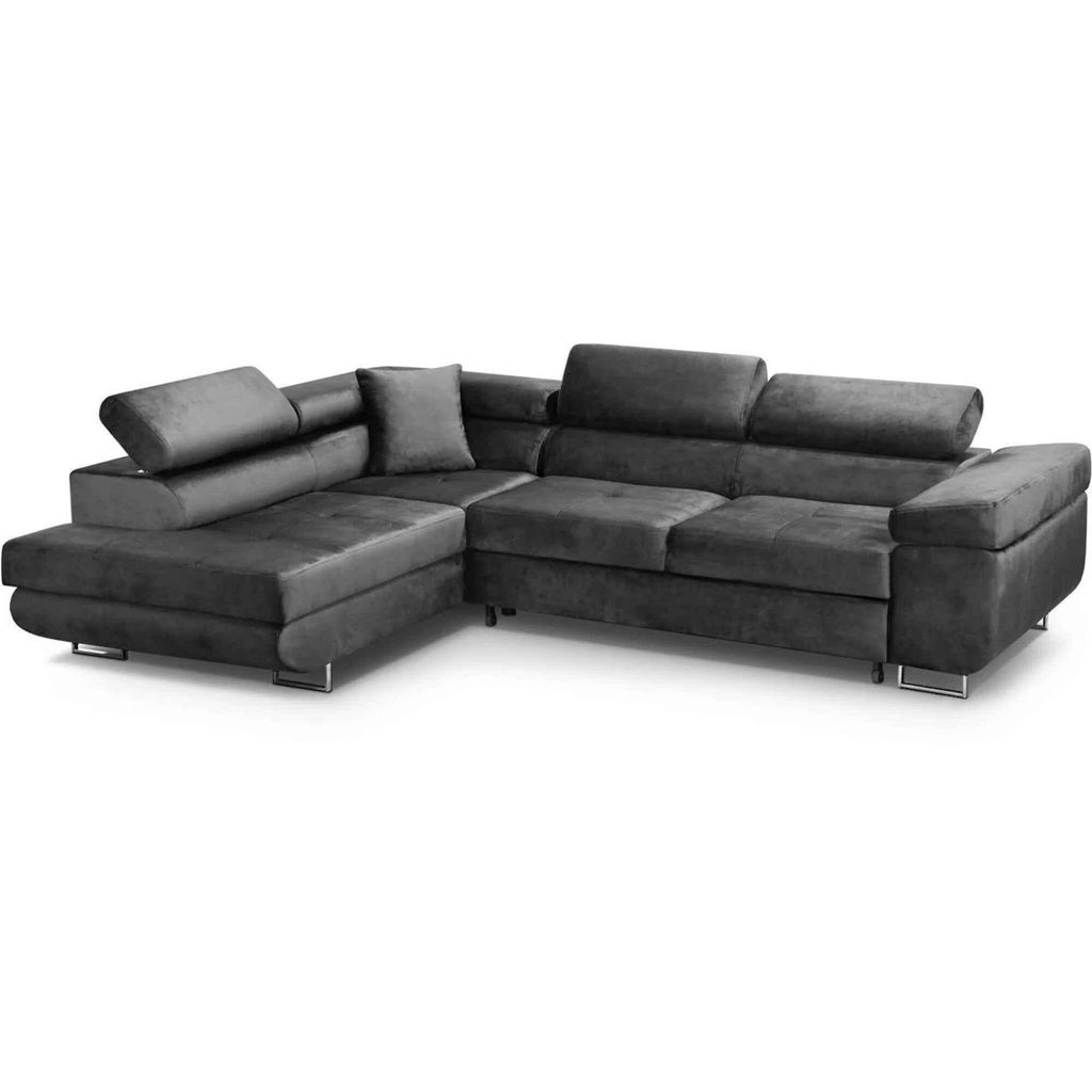 VILD Ecksofa L-Form Grau Monolith 92 – Schlaffunktion & Bettkasten, Ottomane links