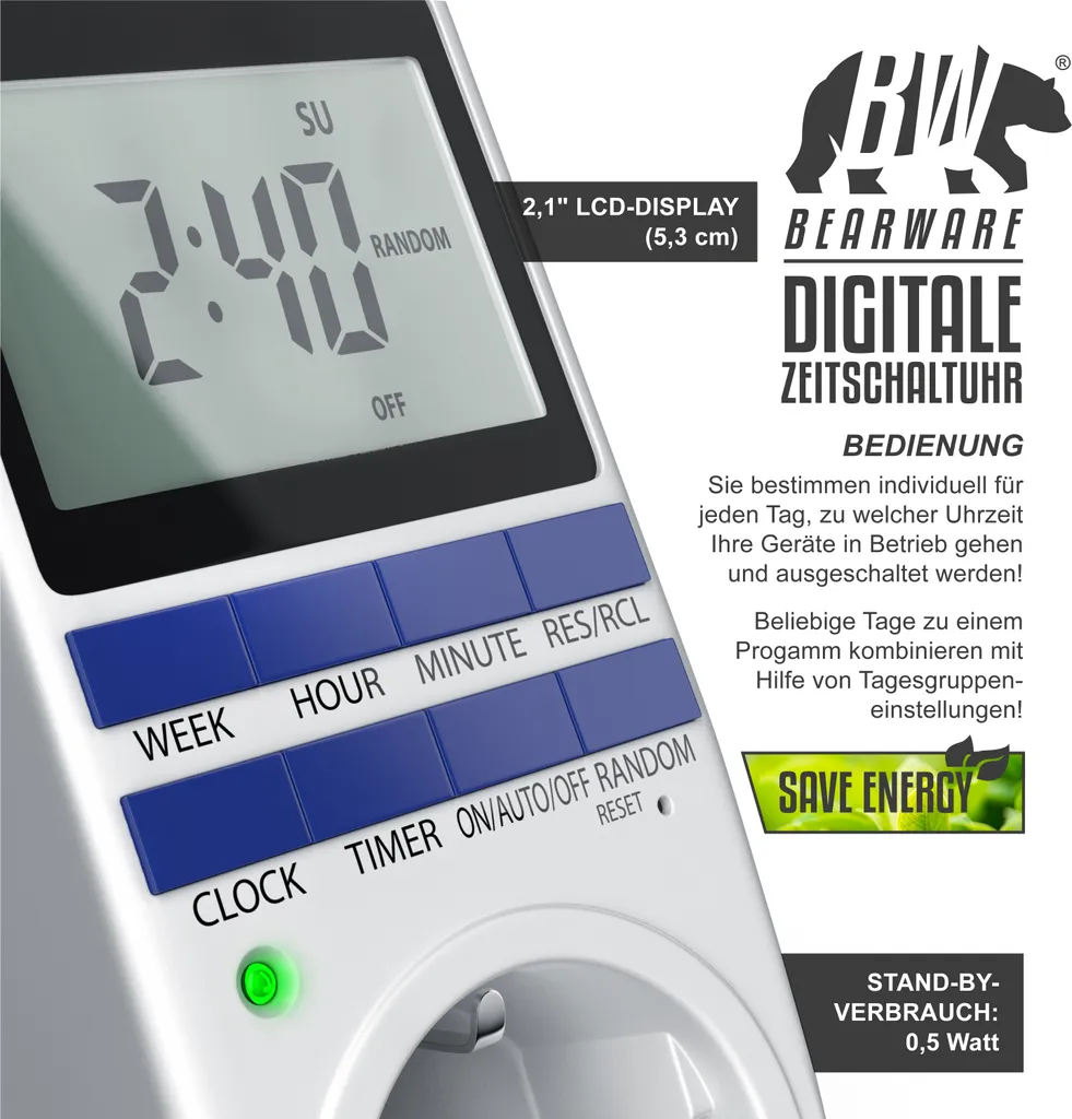 Programmateur Journalier Digital Bearware : Pack de 3 Prises Électriques - 3