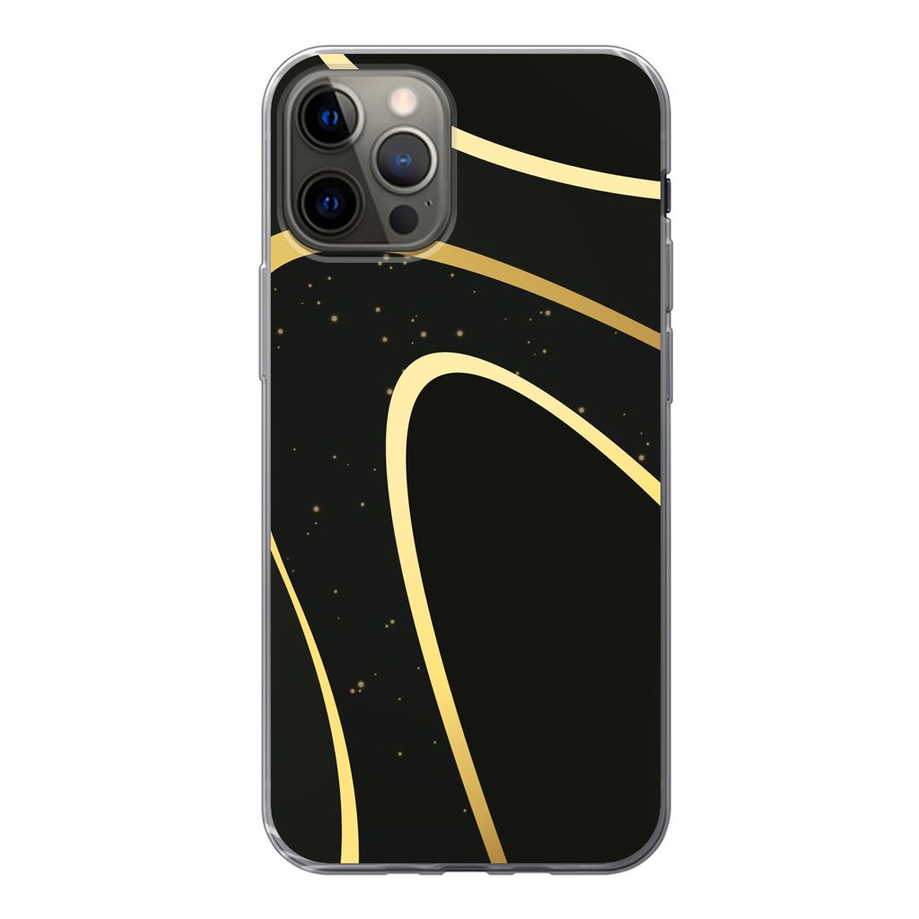 MuchoWow Handyhülle Schutzhülle Hülle für iPhone 13 Pro Goldene Wellen auf schwarzem Hintergrund Silikon Softcase Handy Hülle - Handy-Tasche
