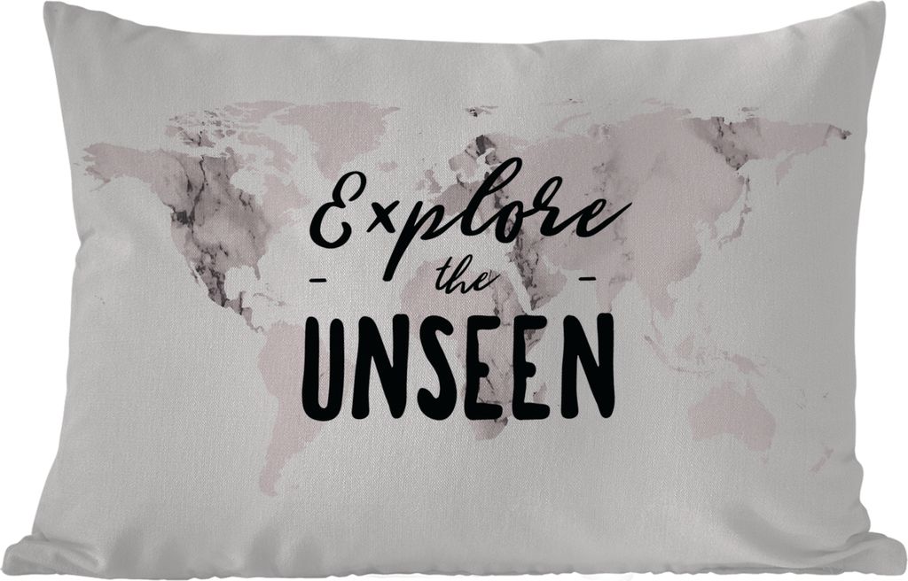 MuchoWow Outdoor Kissen - Weltkarte - Zitat - Marmor - 50x30 cm - Wetterfest - Lounge Kissen - Sofa kissen - Wohnzimmer Dekoration