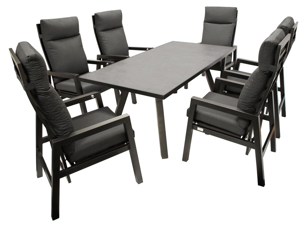 Gatenset Garten-Garnitur 7 teilig Aluminium dunkelgrau mit Polstern grau