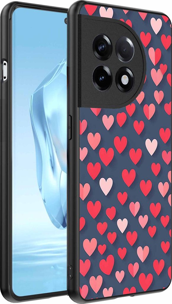 Fit für OnePlus 12 Telefon Fall mit rosa und roten Herzen drucken - TPU Backcover Fall mit rosa und roten Herzen Design - Smartphonics