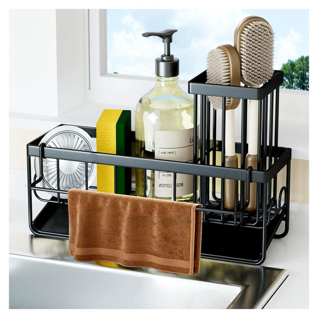 Spülbecken Organizer für die Küche mit Schwammhalter - Spüle Organizer mit Handtuch- und Bürstenhalter, Metall Sink Organizer mit automatische...
