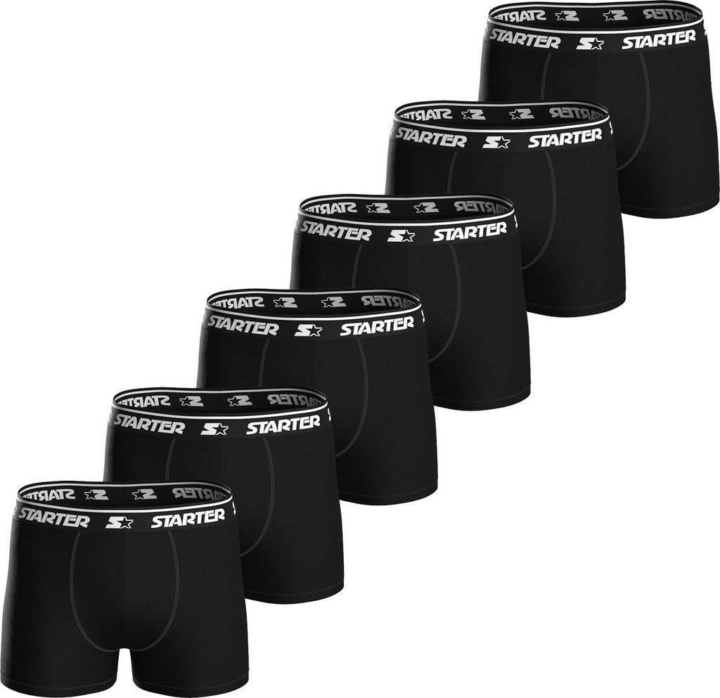 STARTER Herren Boxershorts, 6er Pack - Logo Boxers, Baumwoll-Stretch, Logobund Schwarz M