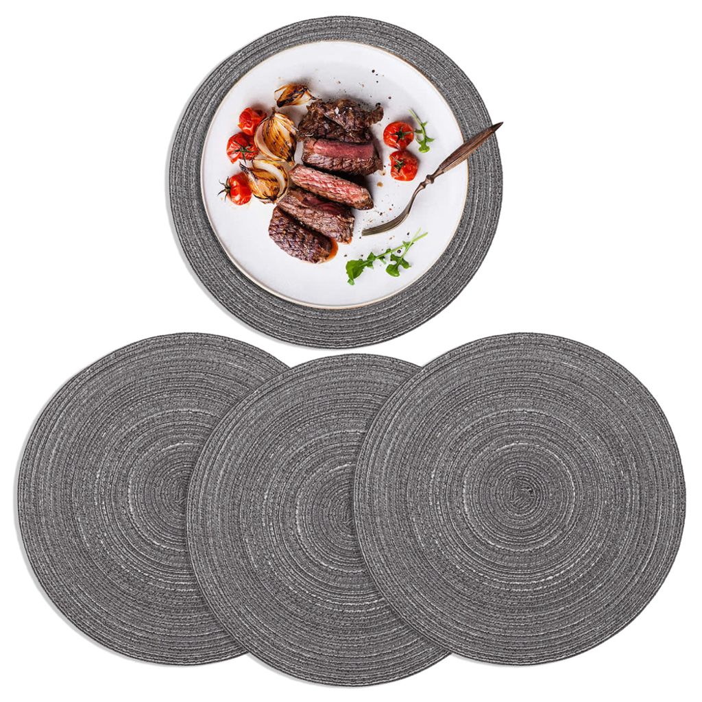 Tischsets Rund Abwaschbar Platzsets Baumwolle Rund Platzdeckchen Waschbar Hitzebeständig Geflochtene Platzsets,(dunkelgrau)