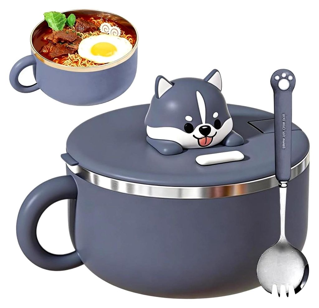 Ramen-Schüssel mit Deckel 1200 ml, Instant-Nudelschüssel, Suppenschalen für Ramen, mit Gabel, wärmeisolierte Ramenschüssel für Suppe, Nudeln,...