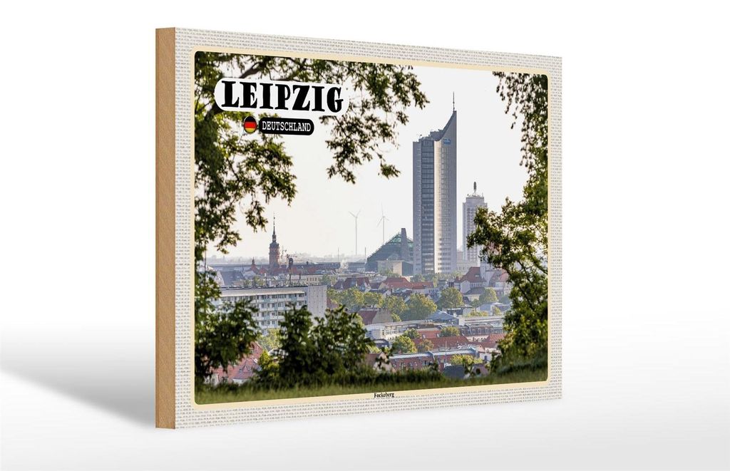 Holzschild Städte Leipzig Fockeberg Aussicht 30x20cm