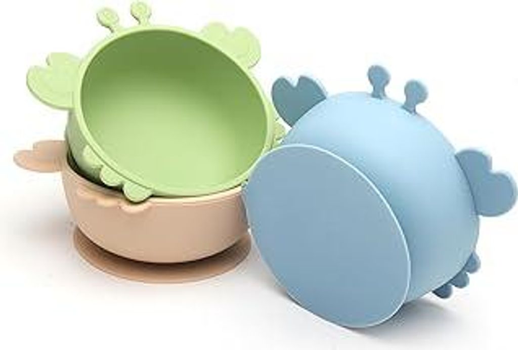 3 Stück Breischale Baby schüssel mit Saugnapf, Silikon Teller Breischale Baby Schüsselbaby Teller Rutschfest Auslaufsicher Silikon Kinderschüss...