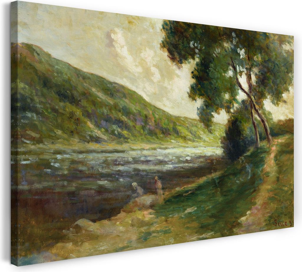 Leinwandbild (120x80cm): Maximilien Luce - LES BORDS DE LA SEINE AUX ENVIRONS DE ROLLEBOISE, echter Holz-Keilrahmen inkl. Aufhänger, handgefertigt...