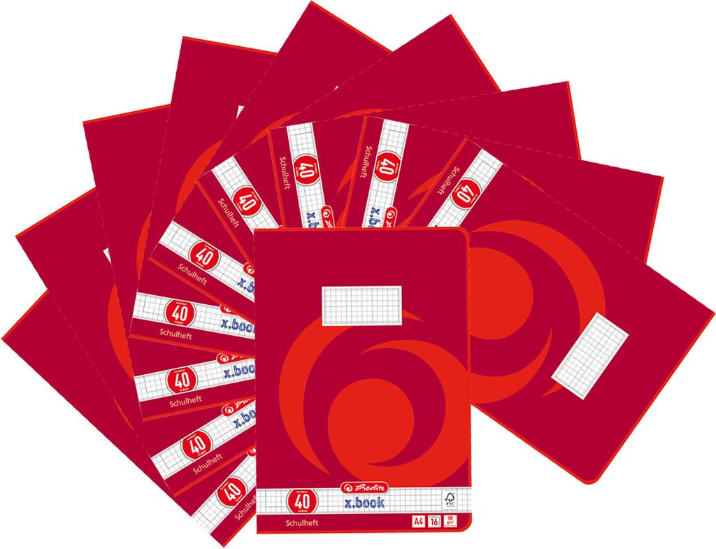 Herlitz 3324001 Schulheft A4 Lineatur 40, kariert mit Rahmen 16 Blatt 10er Pack