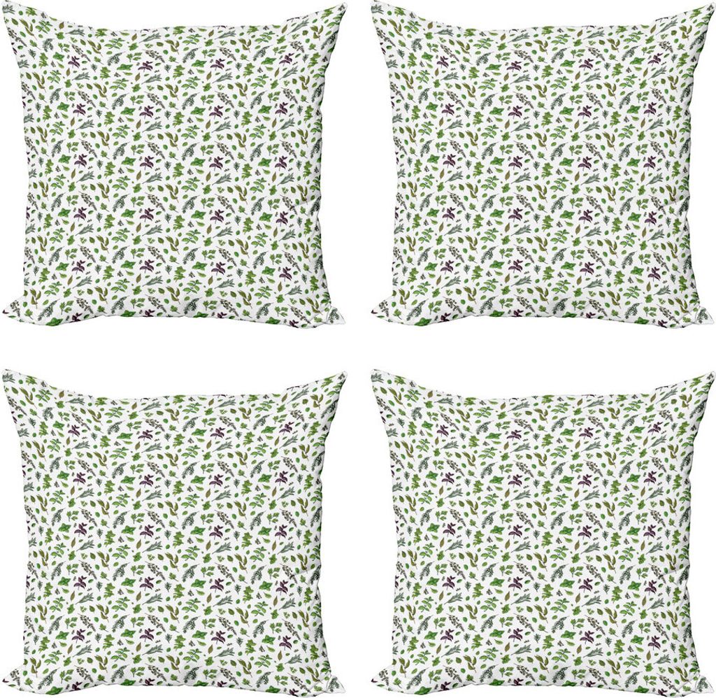 ABAKUHAUS Minze Kissenbezug Set (4 Stück), Küchenkräuter Kochen Artikel, Moderner Doppelseitiger Digitaldruck, 60 cm x 60 cm, Olivgrün Plum Weiß