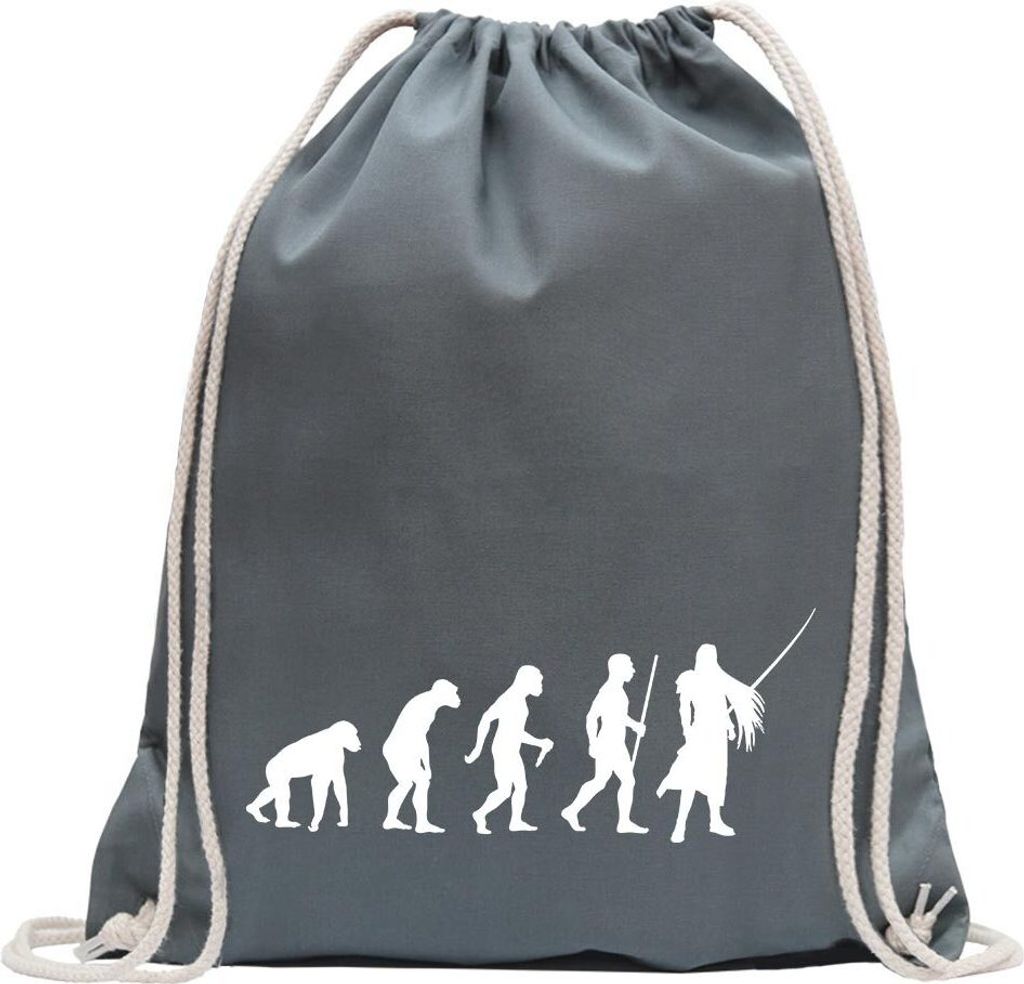 Kiwistar - Turnbeutel - stahlgrau - Videospielheld Evolution - Fun Rucksack Sport Beutel Gymsack Baumwolle mit Ziehgurt