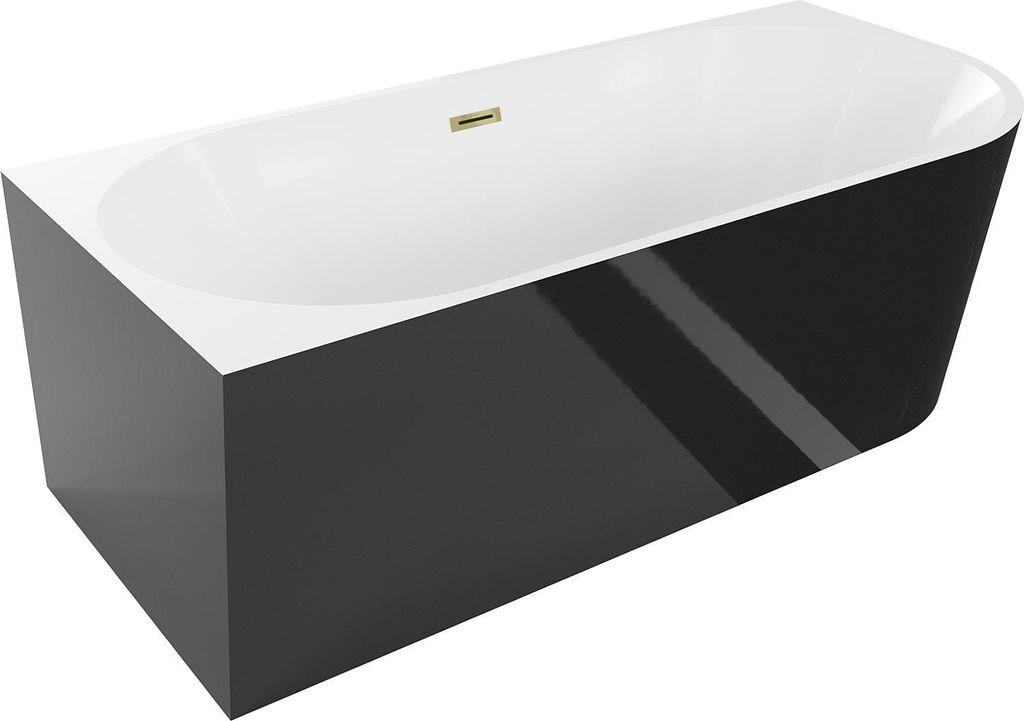 Mexen Mia freistehende Eckbadewanne links 140 x 75 cm, weiß/schwarz, Überlauf gold - 52691407575L-50