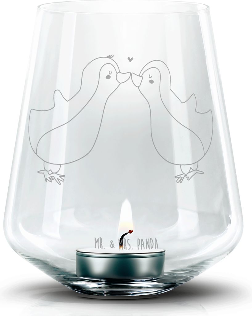 Mr. & Mrs. Panda Laterne Pinguin Liebe - Transparent - Geschenk, Hochzeitstag, Hochzeit, Kerzenhalter, Love, Vertraut, Glas, gravur, Windlicht, Fre...