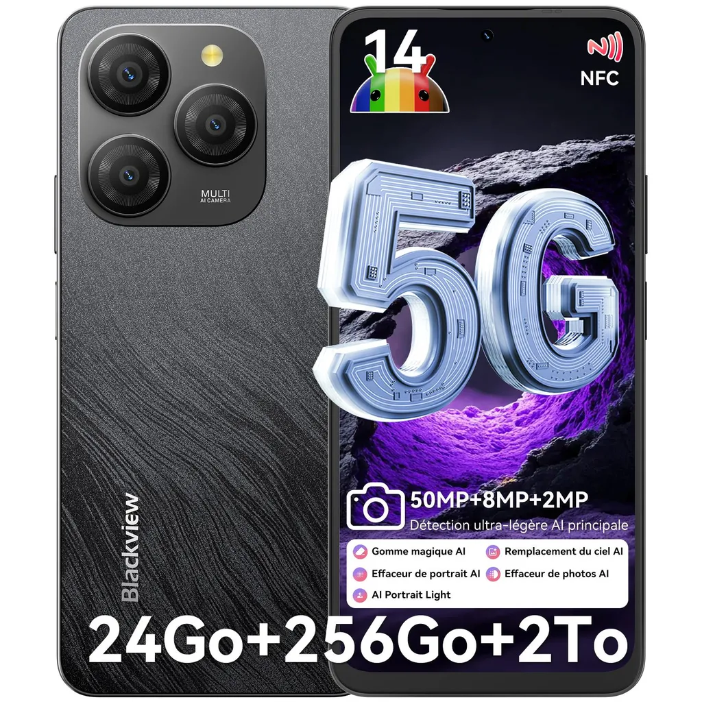 Smartphone 5G de 256Go Idéal pour Photos 4K et Jeux - Blackview Shark 9