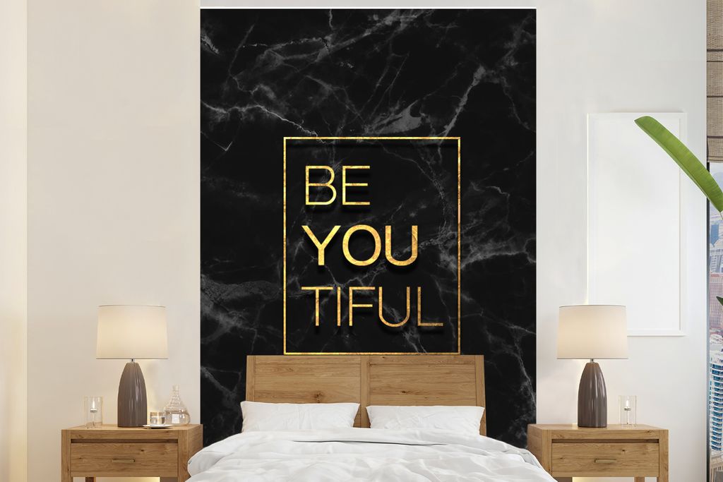 MuchoWow Fototapete für Wohnzimmer oder Schlafzimmer Wandtapete Vinyl Motivtapete Zitate - Sprichwörter - Gold - Marmor - 225x350 cm - Schlafzi...