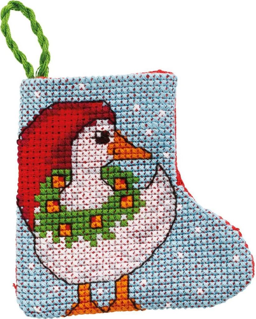 Permin Mini-Stickset „Weihnachtsgans“, 7 x 7 cm
