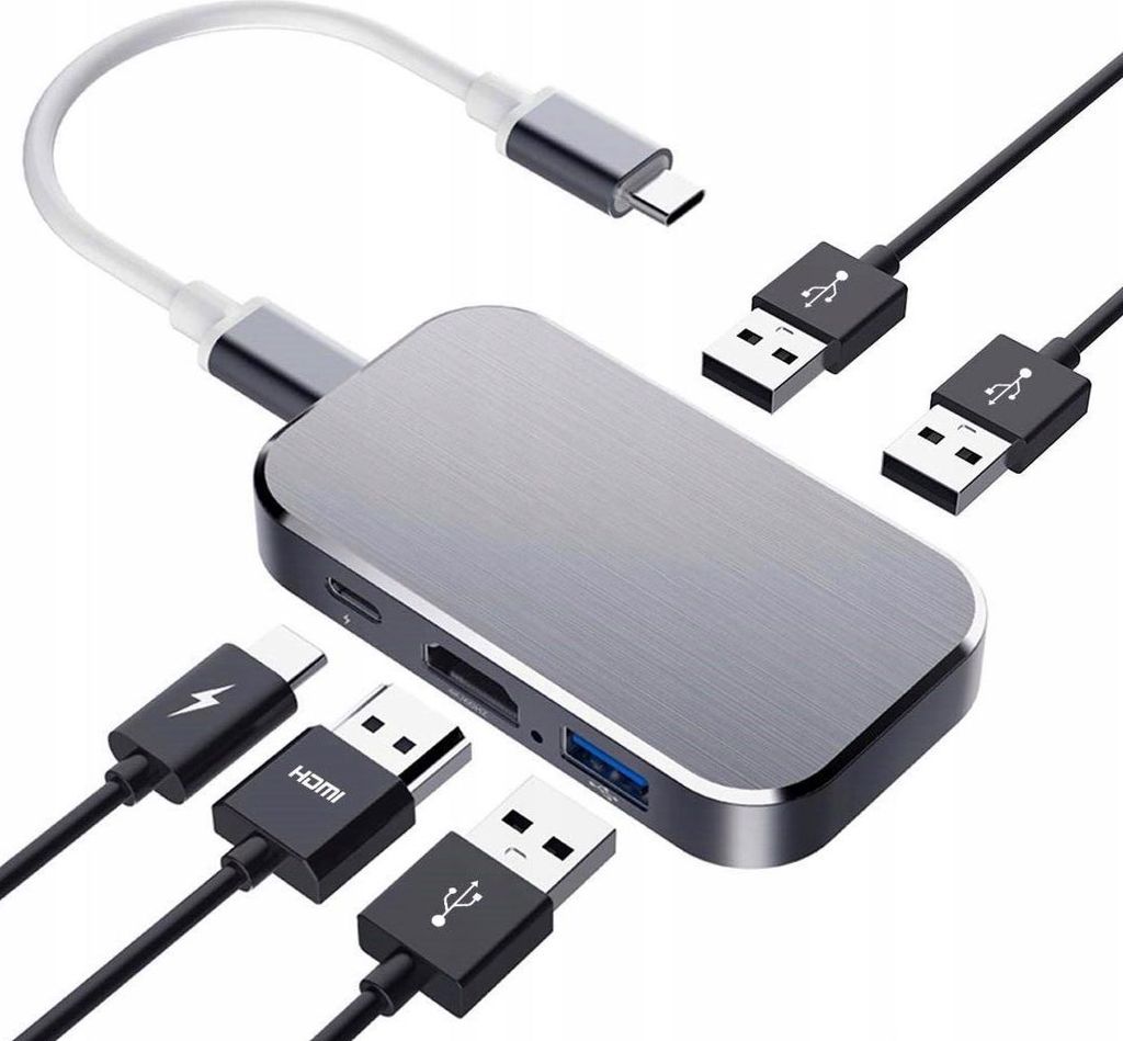 HUB USB-C -> HDMI 3xUSB 3.0 PD 4K M1 ADAPTER 5in1 Thunderbolt 3