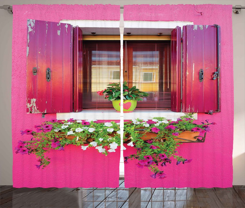 ABAKUHAUS Stadt-Liebe Rustikaler Gardine, Außen Vintage-Fenster Blumen, Schlafzimmer Kräuselband Vorhang mit Schlaufen und Haken, 280 x 245 cm, R...