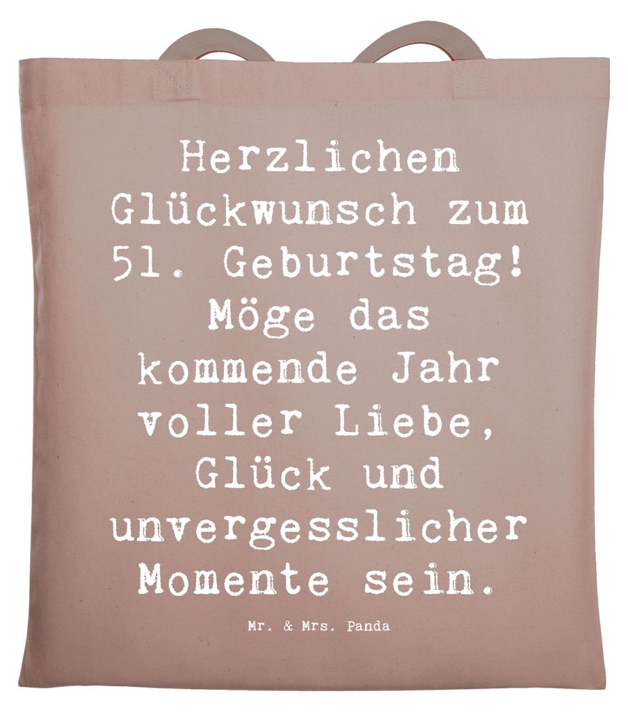 Mr. & Mrs. Panda Tote Bag Spruch 51. Geburtstag - Braun Pastell - Geschenk, Feier, Happy Birthday, Jutebeutel, Lächeln, Alter, Geburtstagsgeschenk...