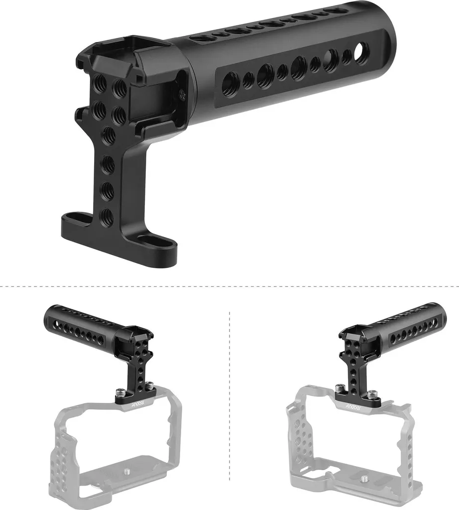 Poignée Latérale de Caméra en Aluminium avec Support Micro et Lampe LED - 3