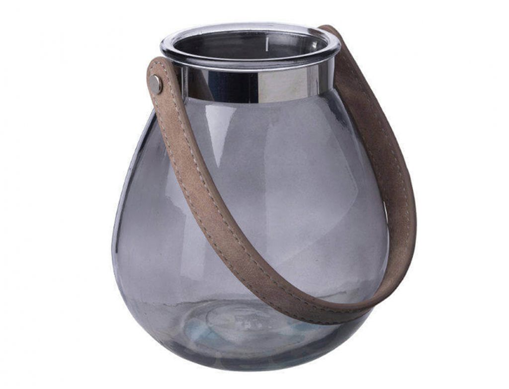 SANDRA RICH, Glaslaterne "BELLY" 16 cm Windlicht ANTHRAZIT