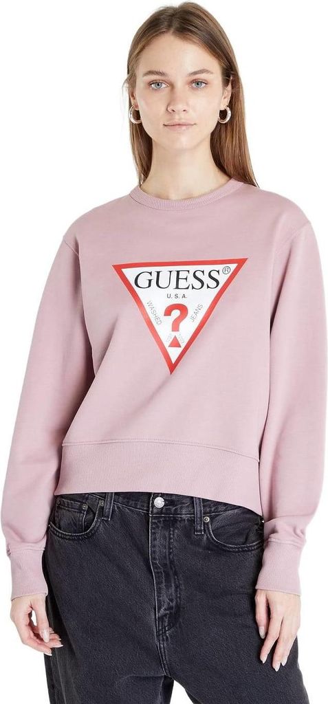 GUESS Damen-Sweatshirt CN Original Fleece, Rosa, Größe L