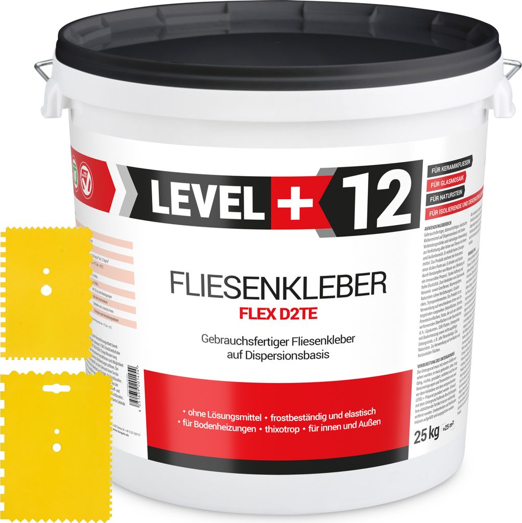 SET Dispersionkleber 25kg Fertig Fliesenkleber Flex + 2St. Zahnspachtel RM12