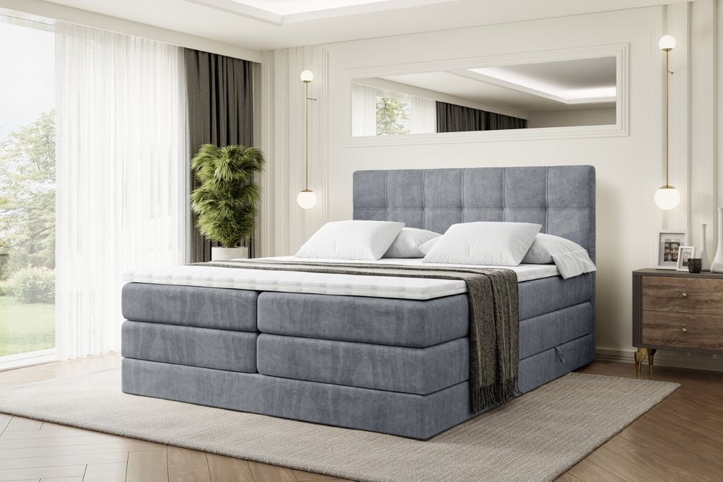 ALTDECOR Boxspringbett mit 2 Matratzen und Topper - 160x200 cm - MARCE KING - Grau Samt - Polsterbett mit, H3- und H4- Matratzen, Bettkasten und La...
