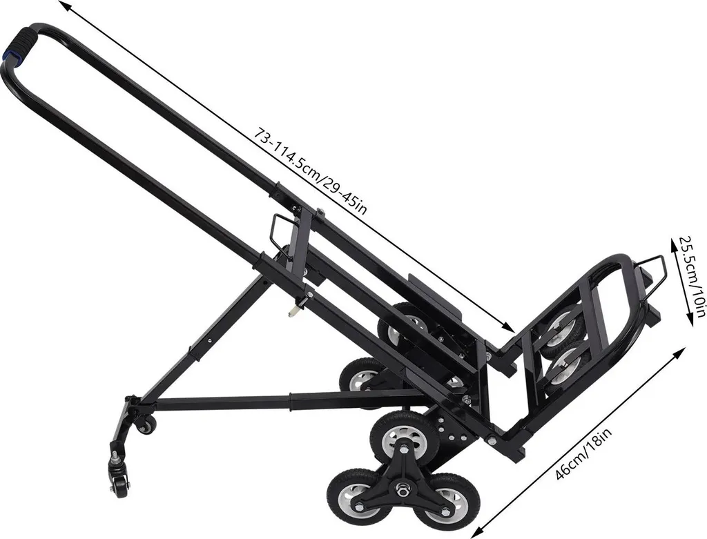 Diable monte-escalier pliable 150 kg - Chariot de transport pro noir
