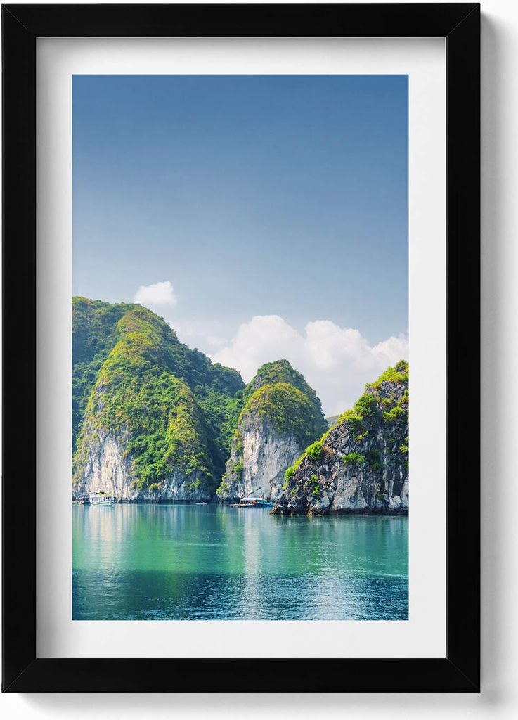 Türkisfarbenes Meer und Klippen– Wandbild mit Rahmen – Gerahmtes Bild – Wanddekoration – 20x30 cm – Schwarz