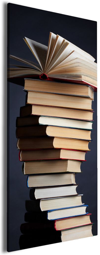 Wallario Premium Leinwandbild Bücherstapel in Größe 80 x 200 cm