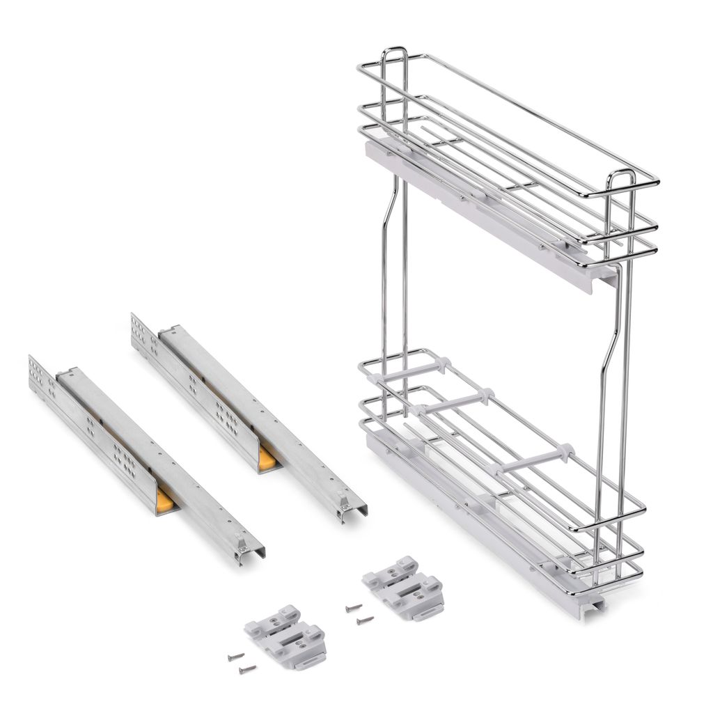 Emuca Flaschenhalter SupraMax, seitlich, ausziehbar, mit Schließautomatik, Modul 150mm, Stahl, Verchromt