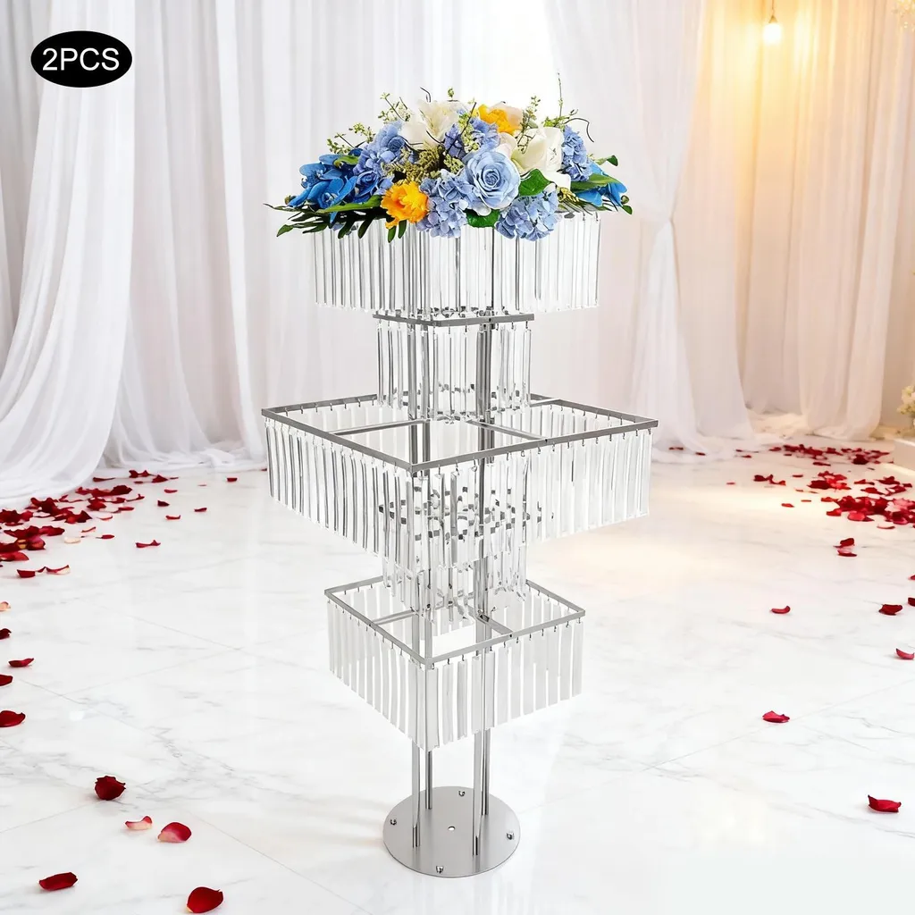 Support de Table pour Fleurs à 5 Niveaux Réglables en Argent - Lot 2